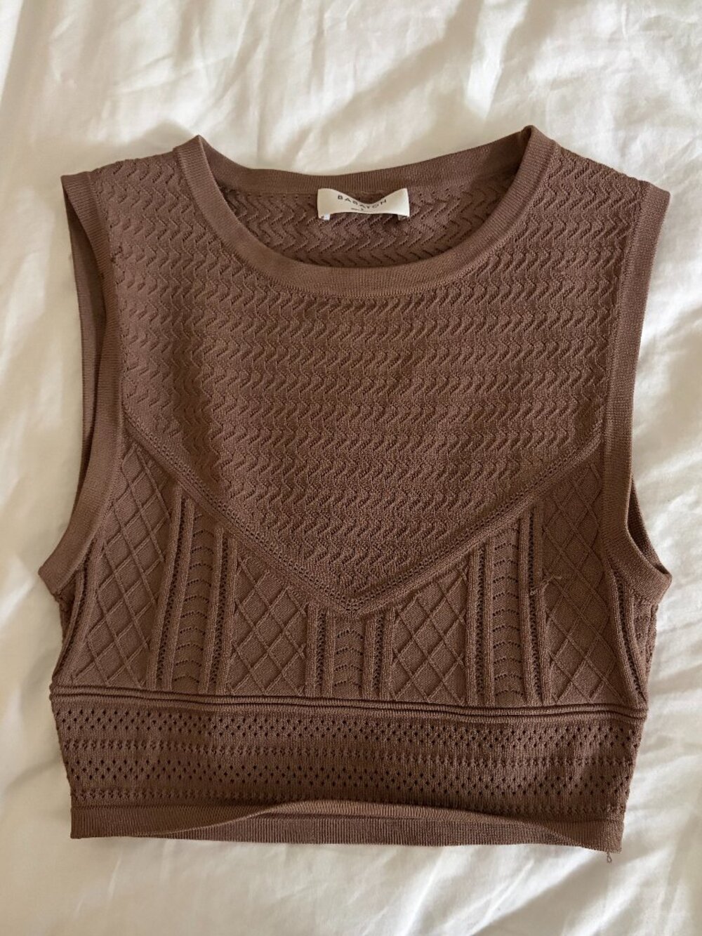 Aritzia Babaton Pointelle Sweater Knit Crop Tank Top Brown Size Small